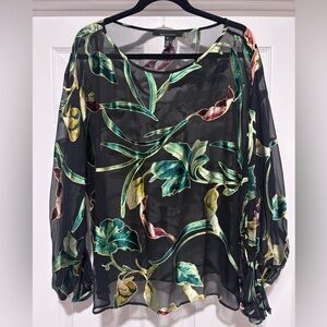 White House Black Market XL Sheer Floral Blouse